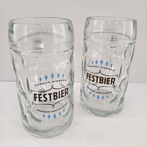 2 Gordon Biersch Festbier Beer Mugs 0.5L German Dimpled Glass Stein Set